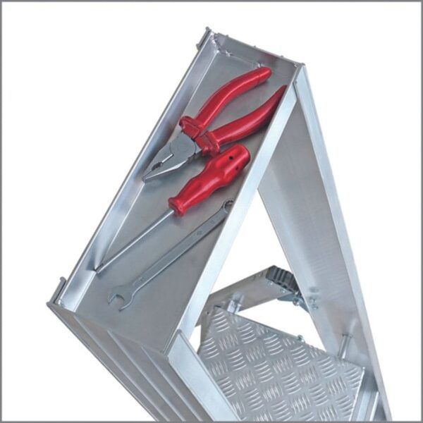cesta escalera plegada tijera aluminio