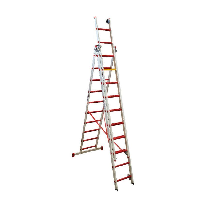 Escalera extensible con cuerda de 3 tramos de fibra de