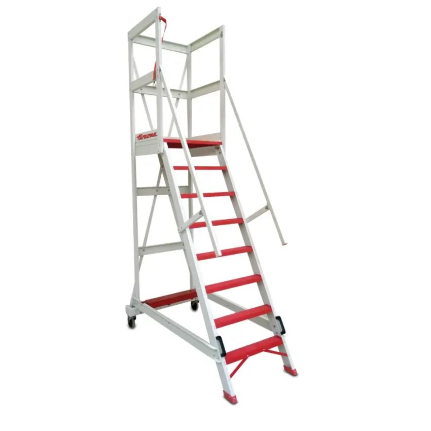 ALFI | Escalera con plataforma y barandilla de seguridad de fibra de vidrio