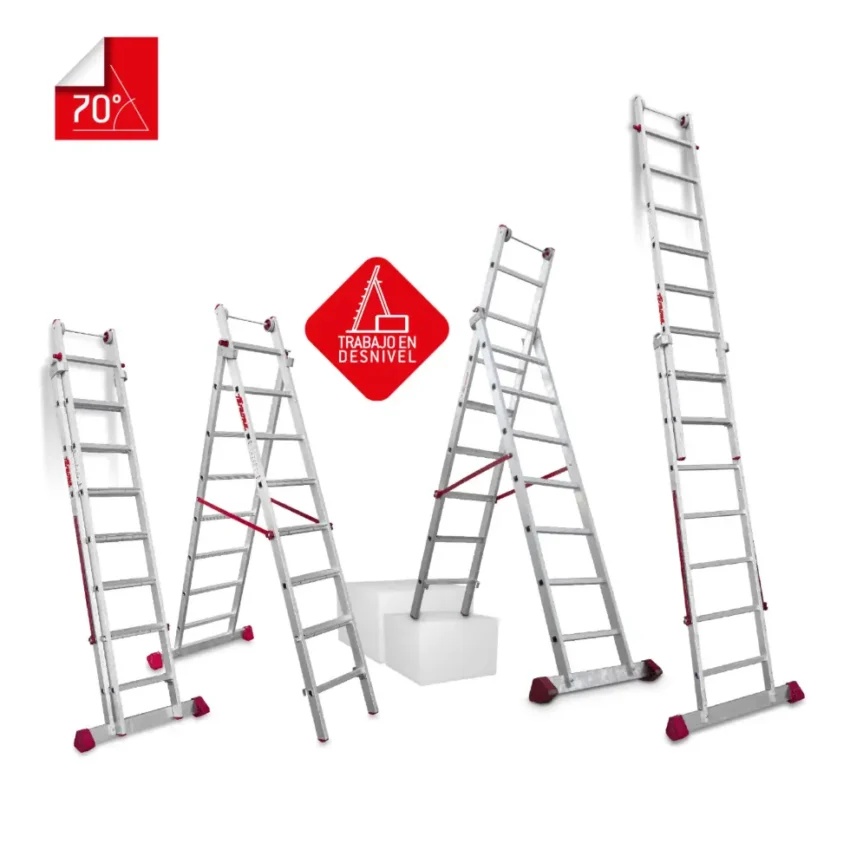 EN1400 | Escalera multiuso de 2 tramos con peldaños cómodos