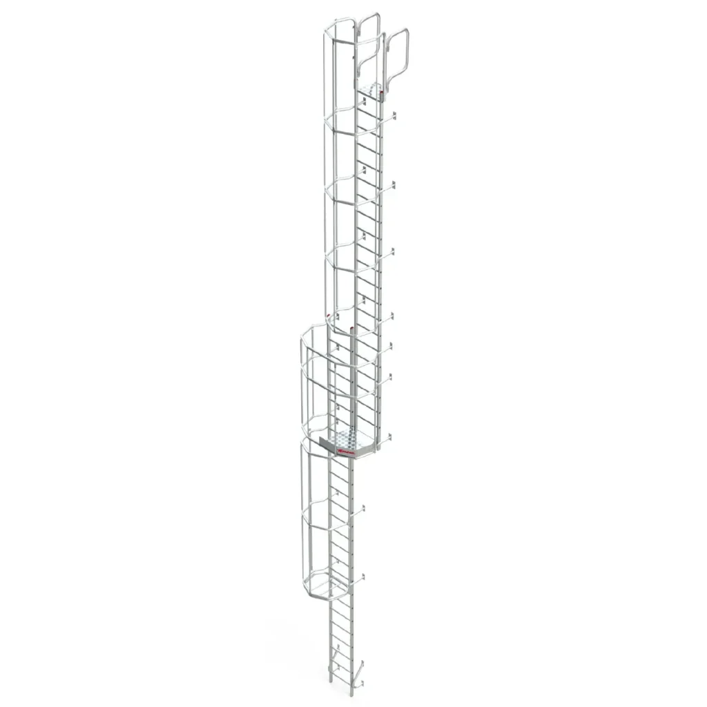 SVS1 Escalera vertical de seguridad con jaula y descansillo 01