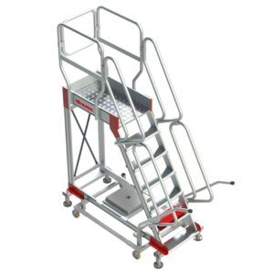 SY60 _ Escalera de aluminio con plataforma y cuatro ruedas