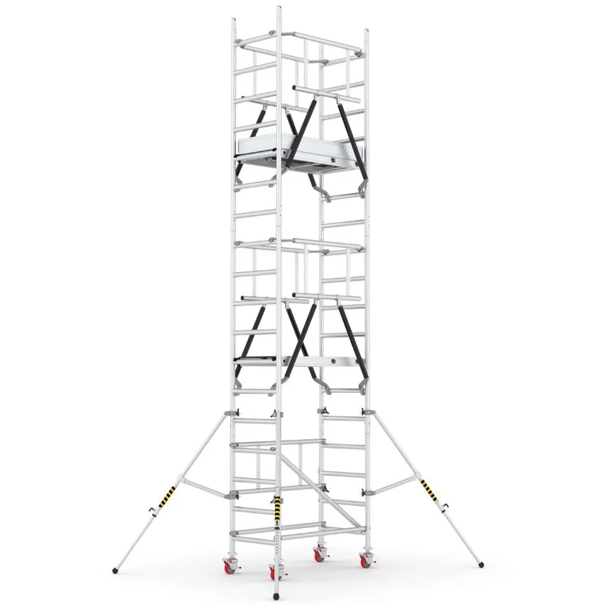Andamio de aluminio portatil plegable (120x60 cm). Altura de trabajo de 6,40m